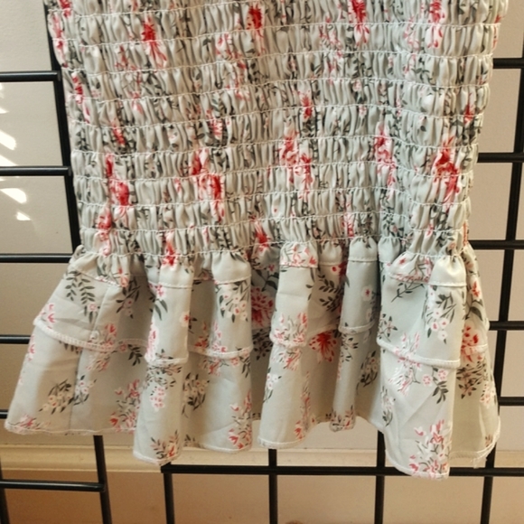 SALE Tube Tank Midi Dress Green Floral Smocked Tiered Spaghetti Strap Boho S/M - Picture 7 of 11